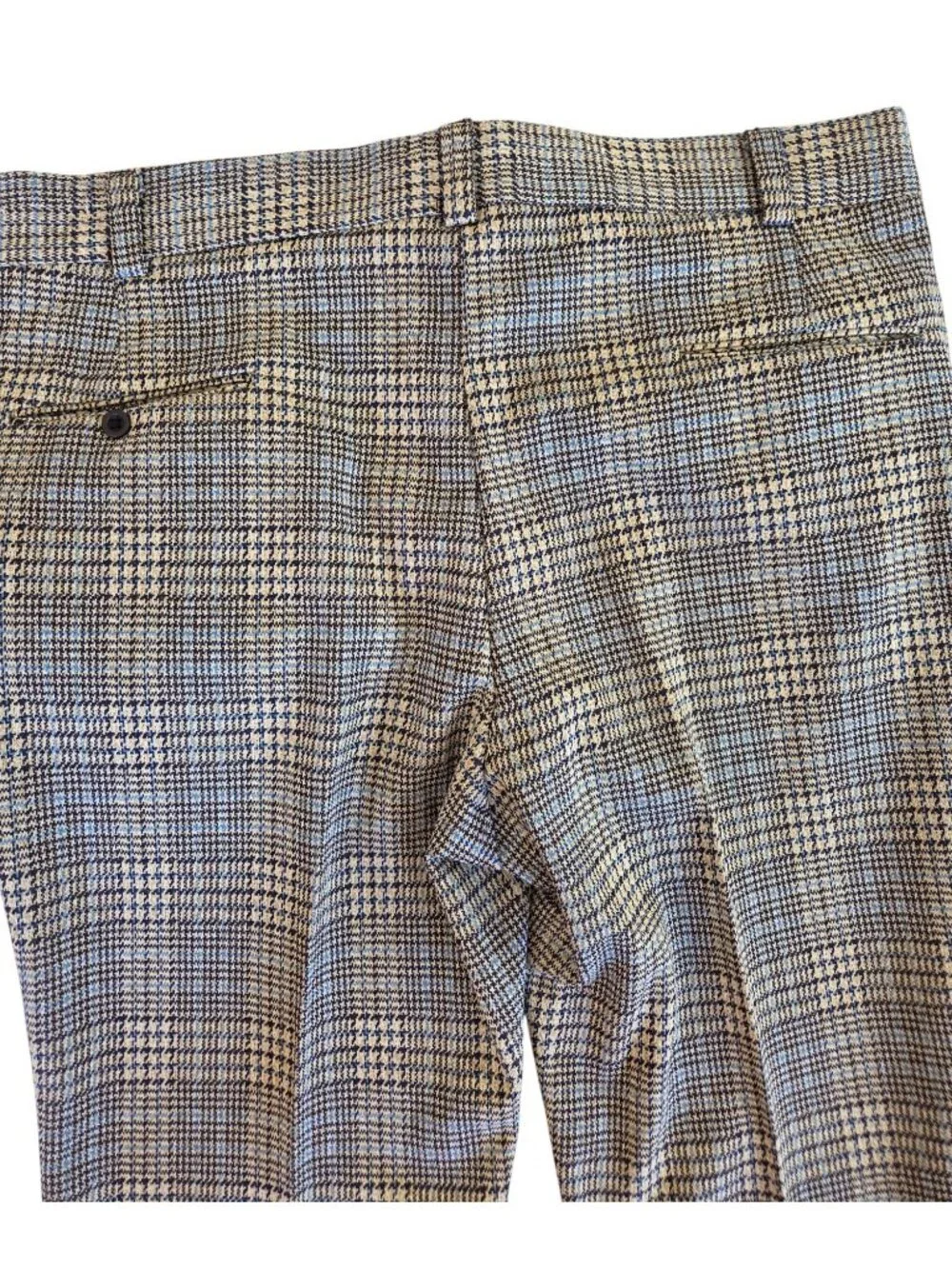 Vtg 70's Mens Houndstooth Flared Dress Pants Trousers Blue & Black Retro 40x28